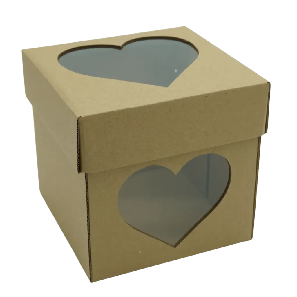 [CUBO16] CAJA CARTON CUBO 16CM C/VENTANA DE CORAZON KRAFT BOX