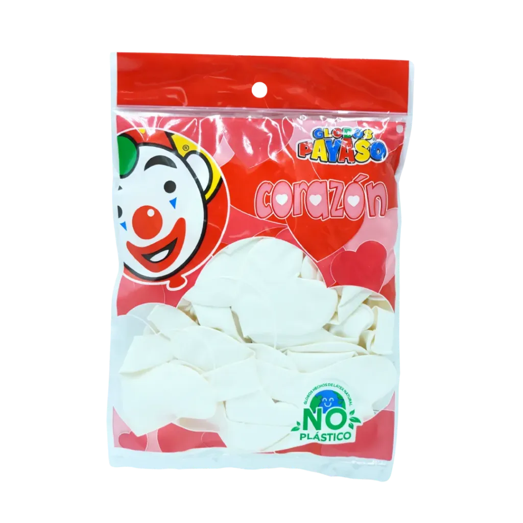 GLOBOS 10" CORAZON H-10 BLANCO PASTEL C50 PAYASO