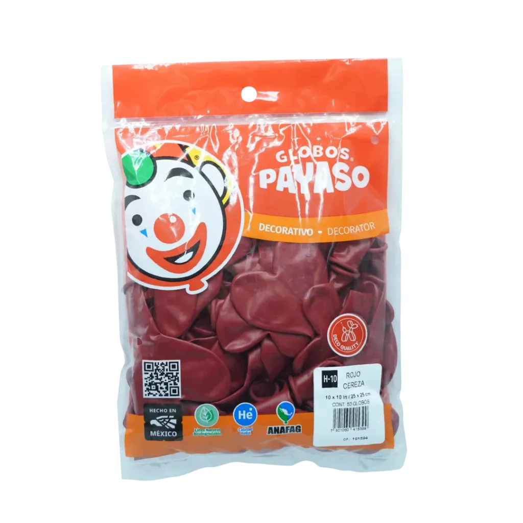 GLOBOS 10" CORAZON H-10 ROJO CEREZA C50 PAYASO