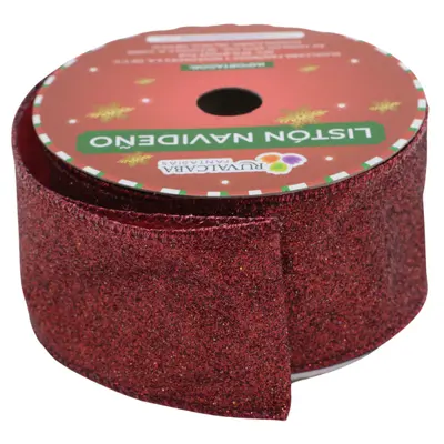 [7777102220119] LISTON NAVIDAD SATIN DIAMANTADO ROJO 102220-11