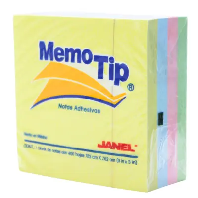 [7501035102804] NOTAS ADHESIVAS 3X3 PASTEL 400H MEMOTIP JANEL