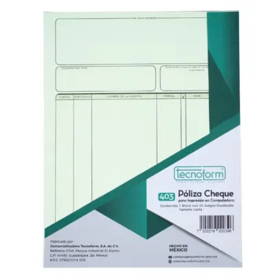 TECNO 403 POLIZA DE CHEQUE MAQ CARTA 25 JUEGOS