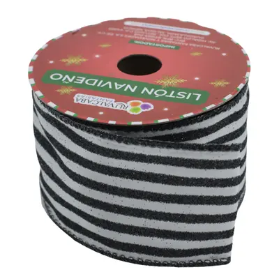[7777102205130] LISTON NAVIDAD SATIN RYS NEGRO/BLANCO 6.3CMX10Y R102205-13