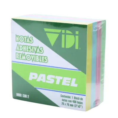 [7500326074790] NOTAS ADHESIVAS 3X3 PASTEL 400H VIDI CUB2
