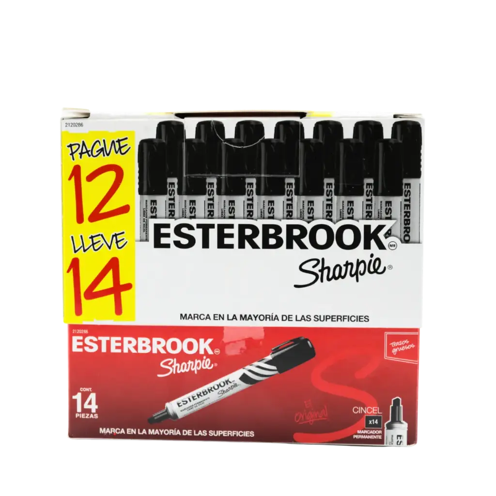 PAQ MARCADOR PERMANENTE GRUESO NEGRO ESTERBROOK 12+2