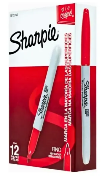 PAQ MARCADOR PERMANENTE FINO ROJO SHARPIE C12