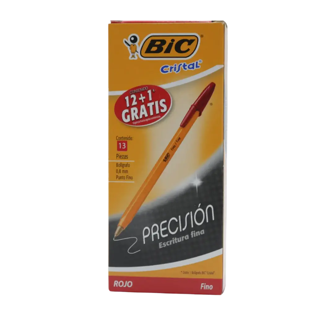 PAQ PLUMA BIC FINO 0.8MM ROJO C/12