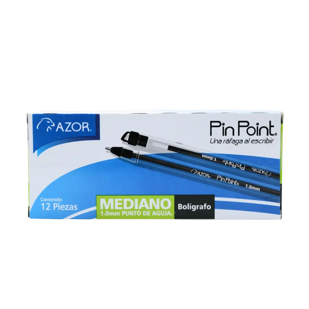 PAQ PLUMA AZOR MED PIN POINT NEGRO C/12