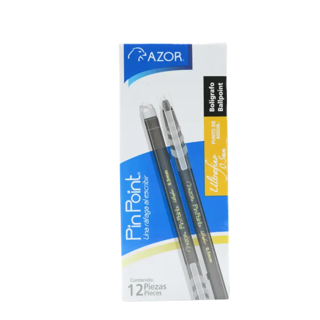 PAQ PLUMA AZOR ULTRAFINO PIN POINT NEGRO C/12
