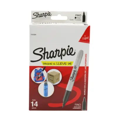 PAQ MARCADOR PERMANENTE FINO NEGRO SHARPIE C12+2