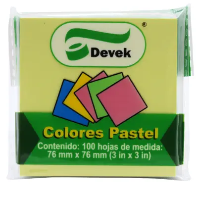 [7502008431709] NOTAS ADHESIVAS 3X3 PASTEL 100H DEVEK PNO1001