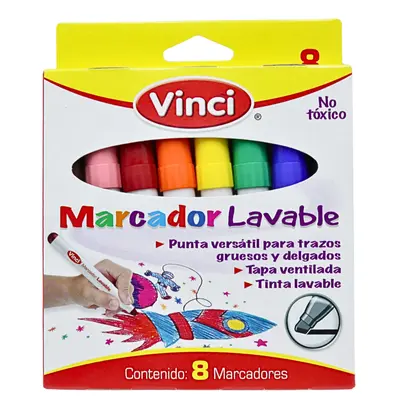[7501147430222] MARCADOR AGUA LAVABLE VINCI (SURTIDO C8)