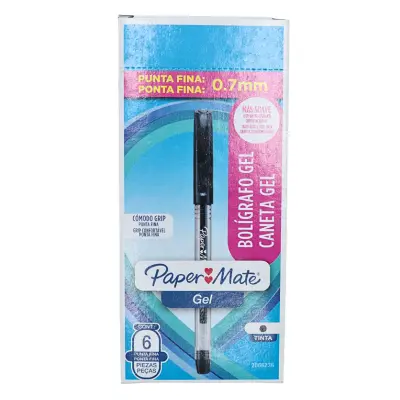 PAQ PLUMA PAPERMATE GEL FINO NEGRO C6