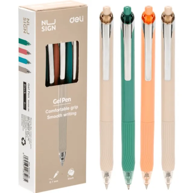 [6975239285037] BOLIGRAFO RETRACTIL GEL NEGRO 0.7MM DELI NS666-BK