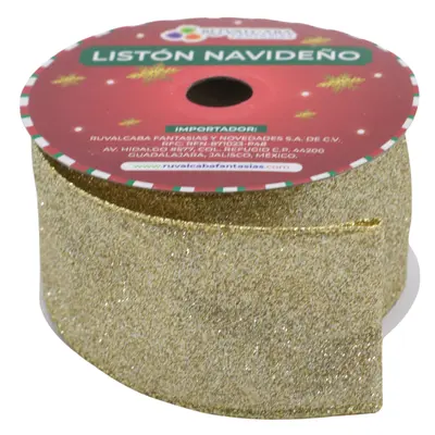 [7777102220010] LISTON NAVIDAD SATIN DIAMANTADO ORO R102220-1